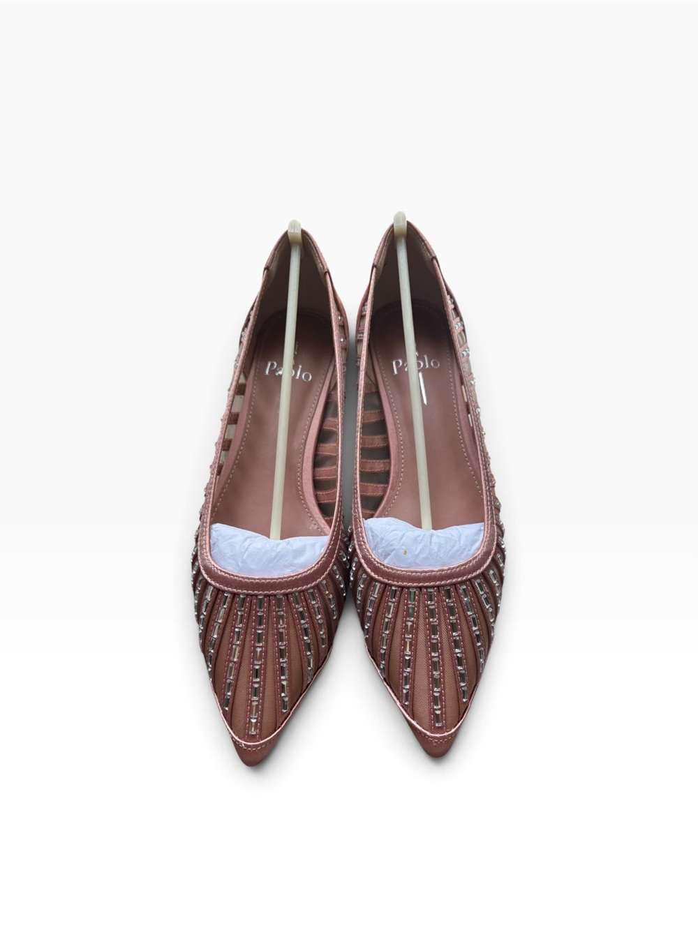 LINEA Paolo Noelle Blush Satin Crystal Embellished Flats Size 7 NIB